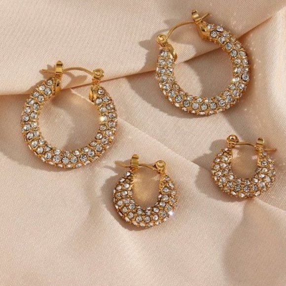 Medium Zircon Chunky Hoop 18K Gold‎ Plated Stainless Steel Earrings - Picture 11 of 12